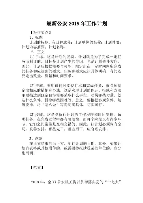 最新公安2019年工作计划