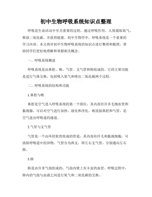 初中生物呼吸系统知识点整理
