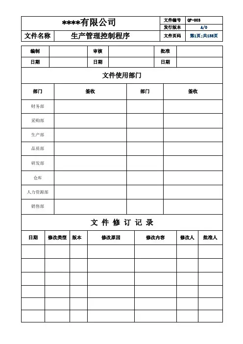 ISO90012015最新版质量管理体系程序记录表格(33个程序)