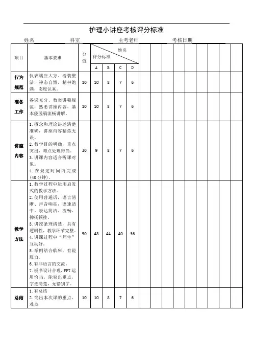 护理小讲座评分标准