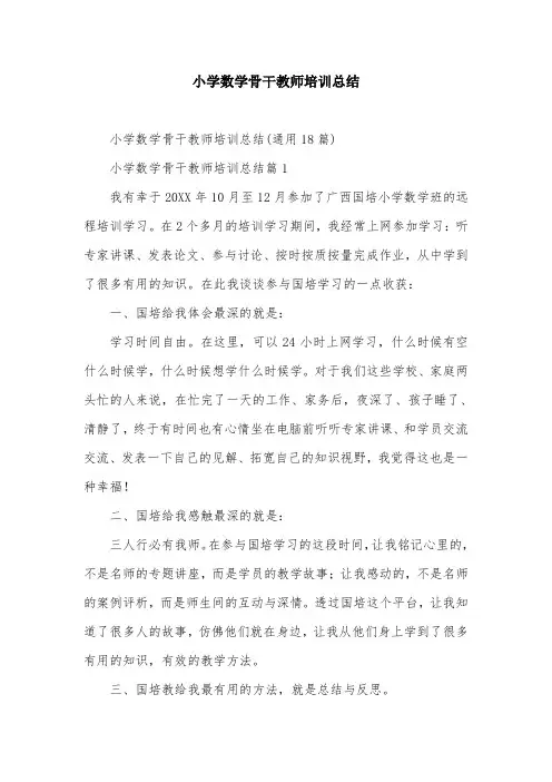 小学数学骨干教师培训总结