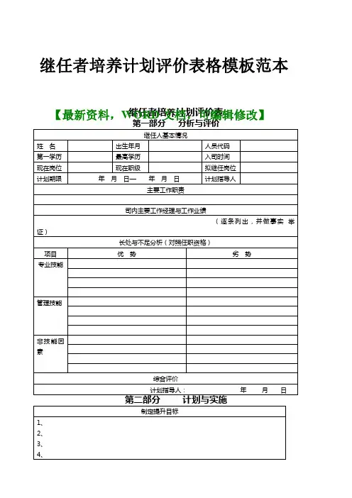 继任者培养计划评价表格模板范本页