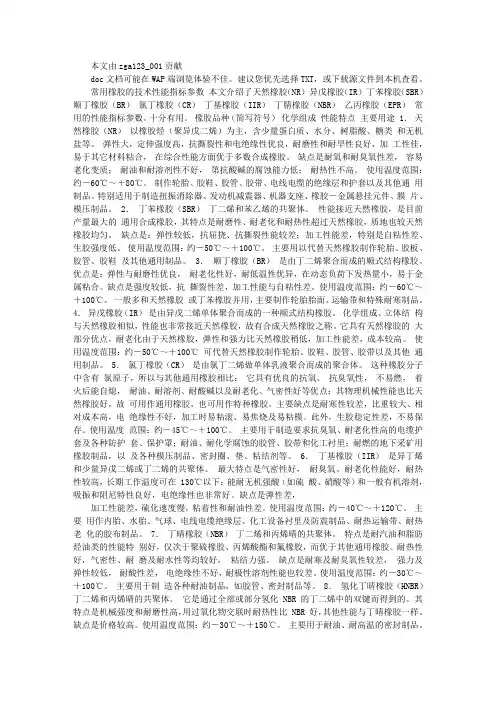 常用橡胶的技术性能指标参数