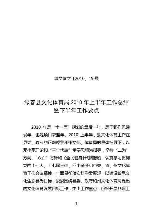 10年上半年工作总结暨下半年工作要点