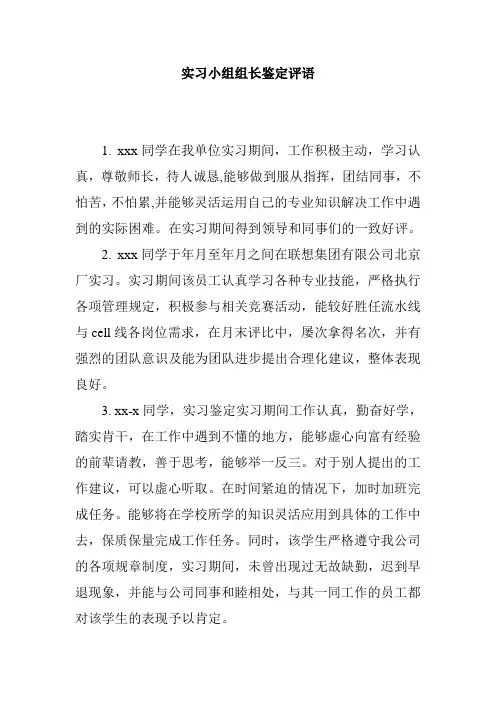 实习小组组长鉴定评语