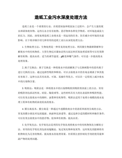 造纸工业污水深度处理方法