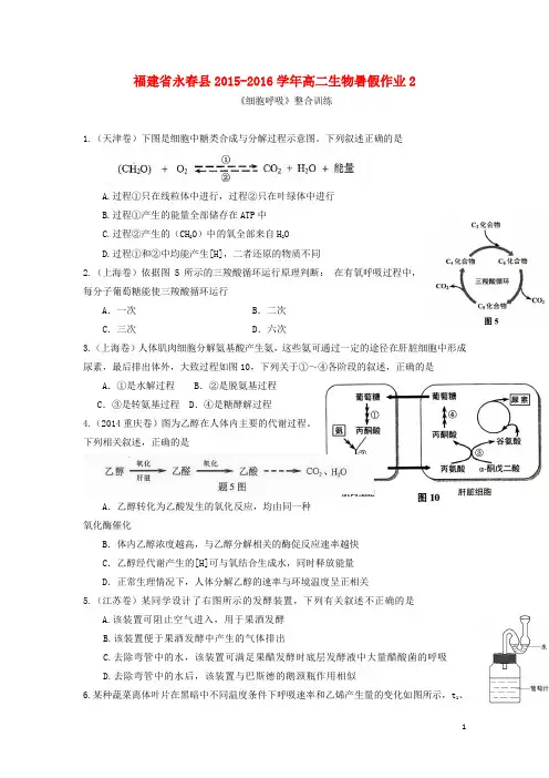 福建省永春县2015_2016学年高二生物暑假作业2