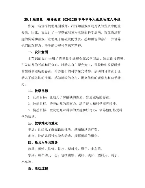 20.1磁现象磁场教案2024-2025学年学年人教版物理九年级