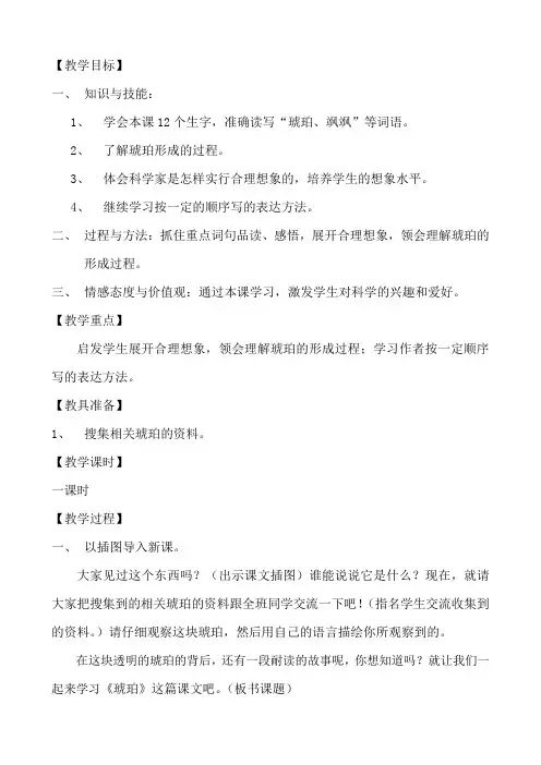 人教版六年级语文下《综合复习 6 琥珀》公开课课件_5