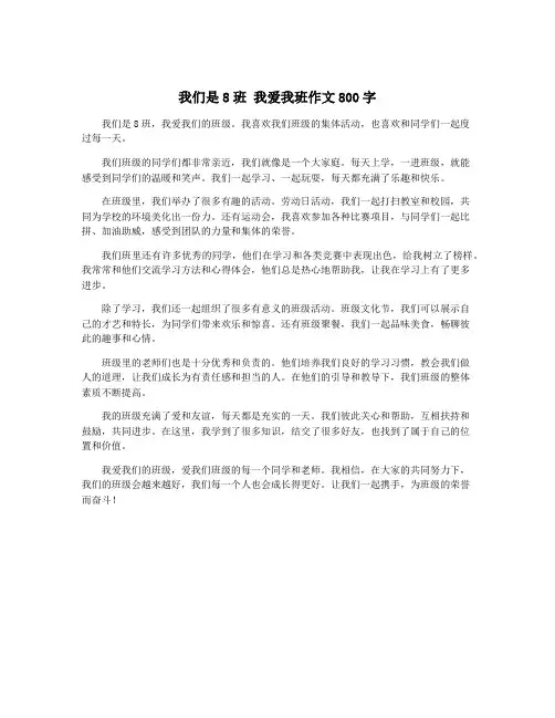 我们是8班 我爱我班作文800字