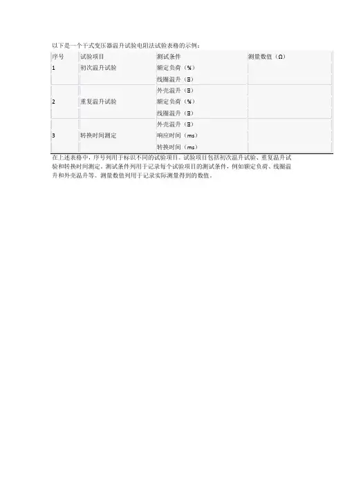 干式变压器温升试验电阻法试验表格