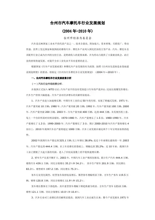台州市汽车摩托车行业发展规划