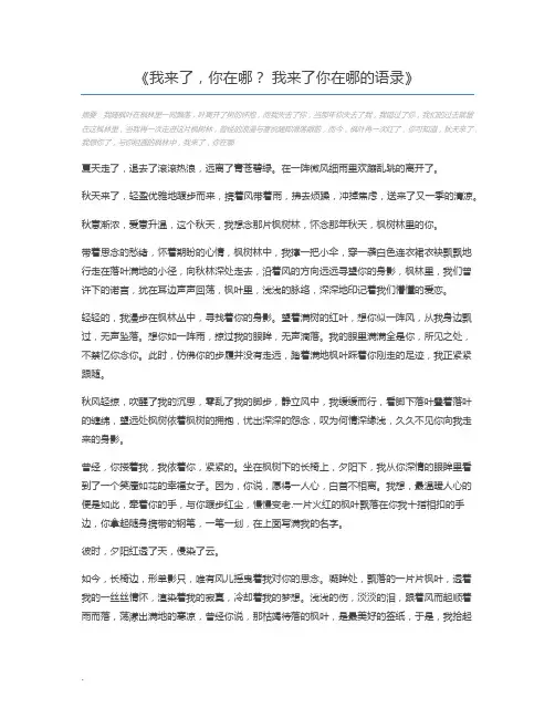 我来了,你在哪？ 我来了你在哪的语录
