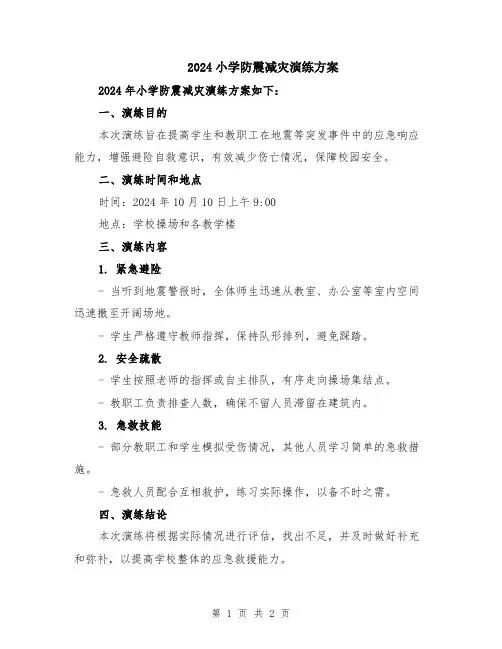 2024小学防震减灾演练方案