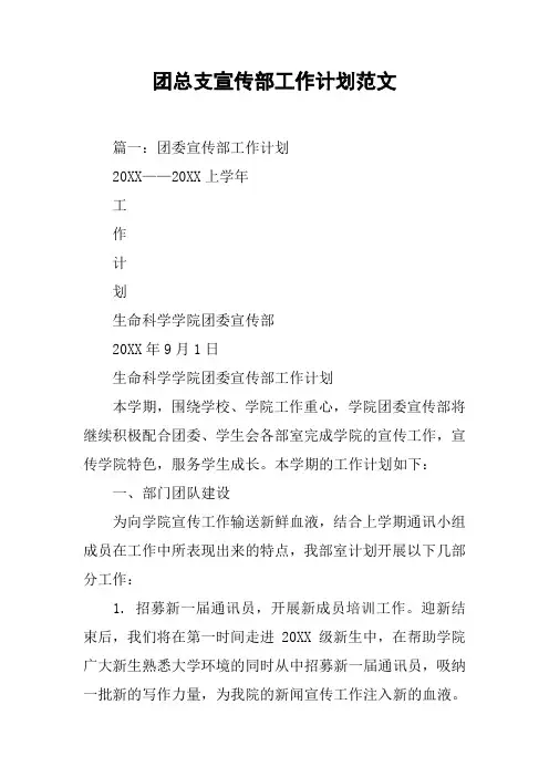 团总支宣传部工作计划范文[工作范文]