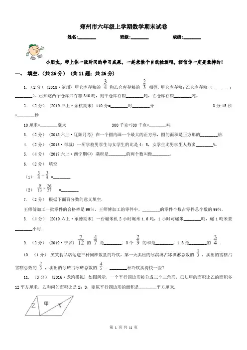 郑州市六年级上学期数学期末试卷新版