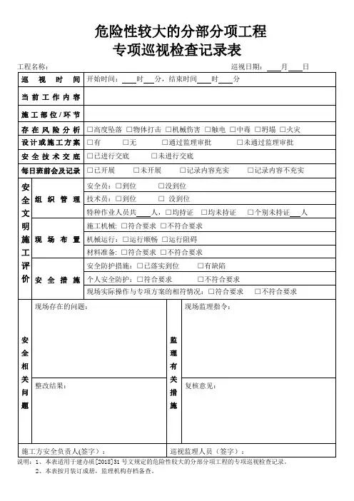 危大工程专项巡视记录表