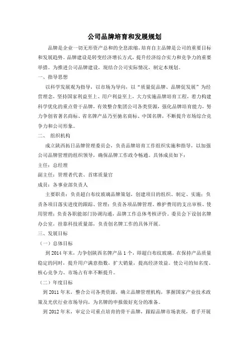 公司品牌培育和发展规划