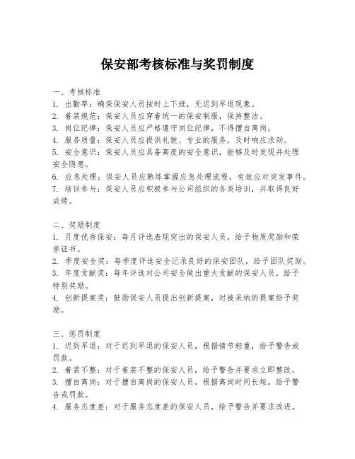 保安部考核标准与奖罚制度