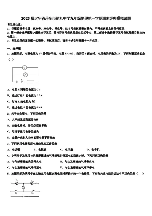 2025届辽宁省丹东市第九中学九年级物理第一学期期末经典模拟试题含解析
