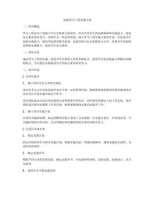院级青马工程实施方案