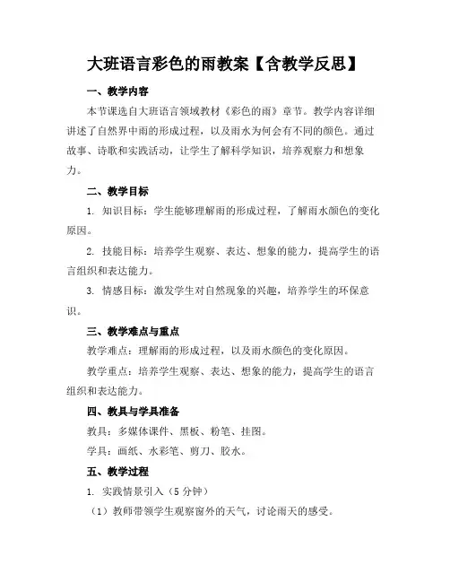 大班语言彩色的雨教案【含教学反思】