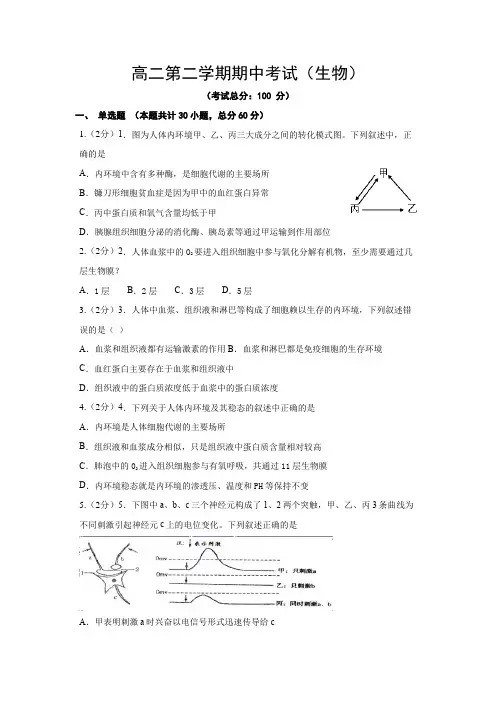 高二第二学期期中考试(生物)试题含答案