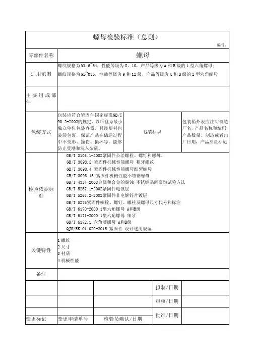 螺母检验标准