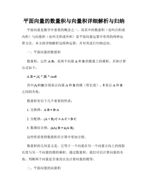 平面向量的数量积与向量积详细解析与归纳