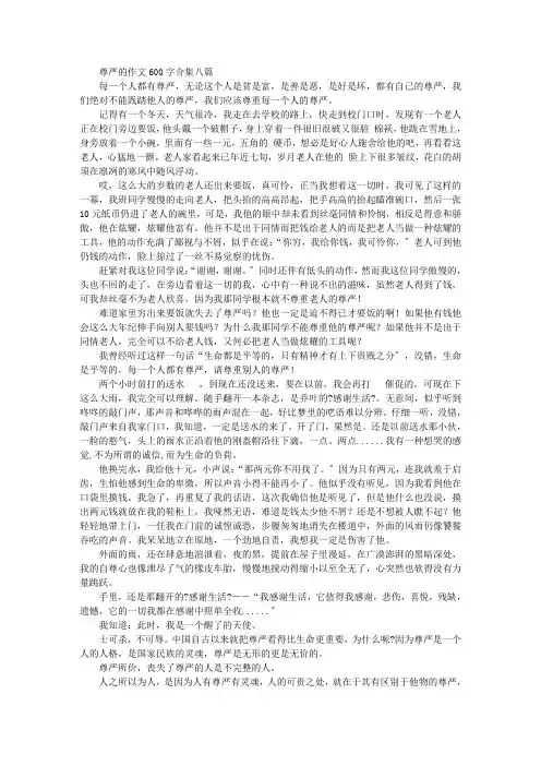中小学精选尊严的作文600字合集八篇
