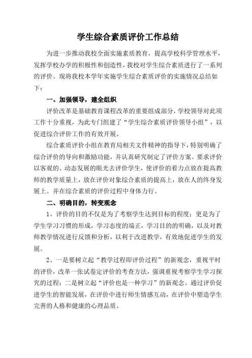 学生综合素质评价工作总结 3