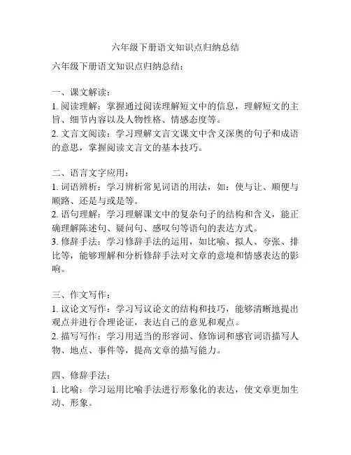 六年级下册语文知识点归纳总结