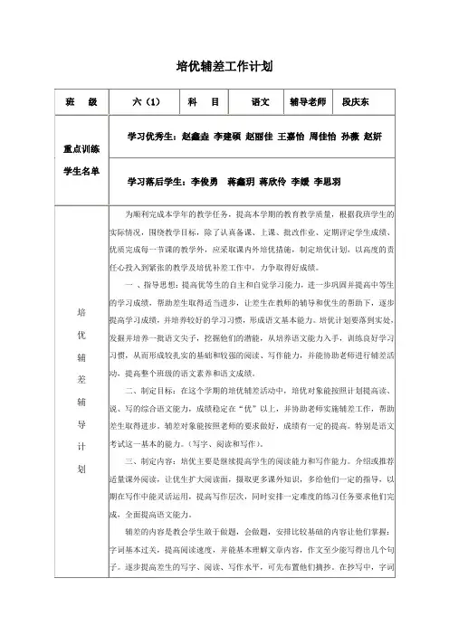 培优补差工作记录表