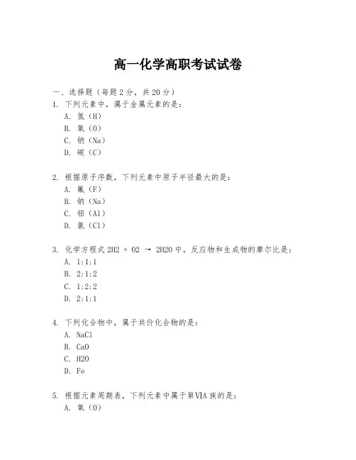 高一化学高职考试试卷