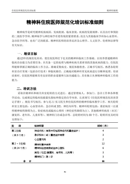 精神科住院医师规范化培训考核细则