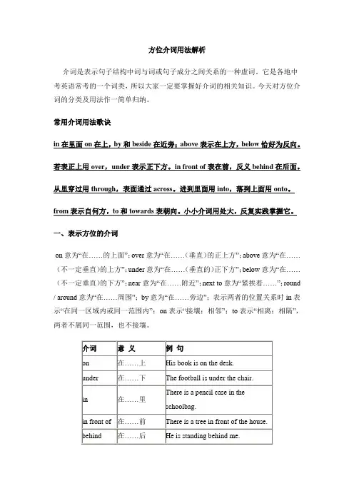 牛津译林版英语七年级下册Unit4 方位介词用法解析