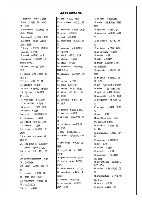 最新商务英语常用词汇