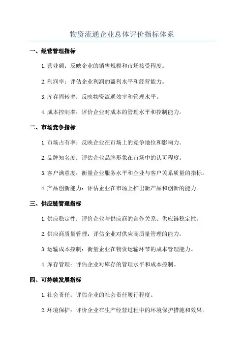 物资流通企业总体评价指标体系