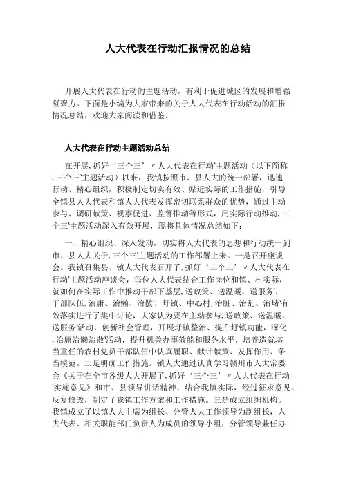 人大代表在行动汇报情况的总结
