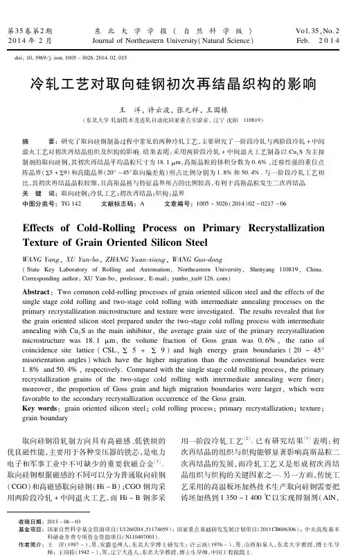 冷轧工艺对取向硅钢初次再结晶织构的影响重点