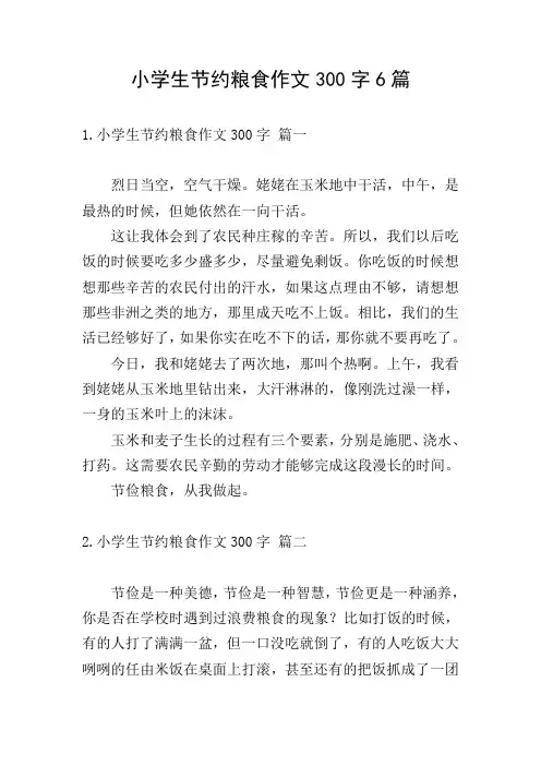 小学生节约粮食作文300字6篇