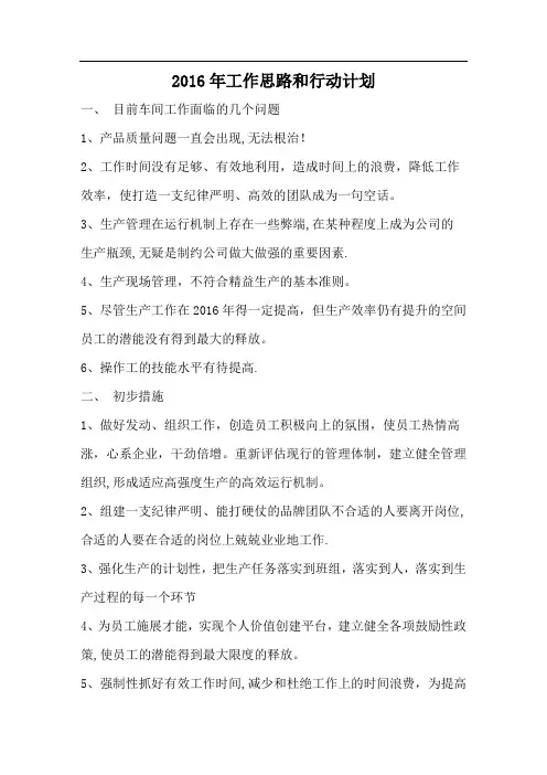 工作思路和行动计划