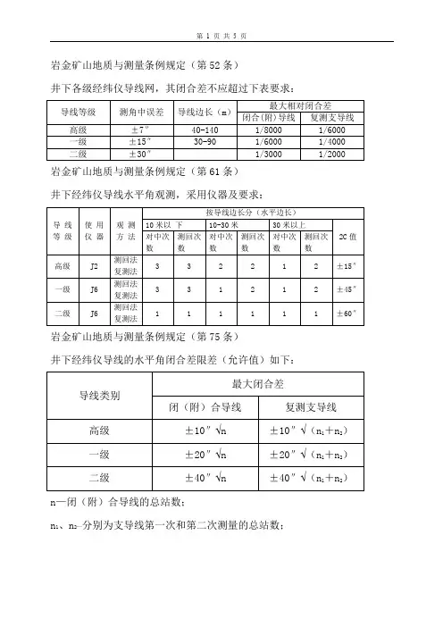 测量观测限差与允许限差