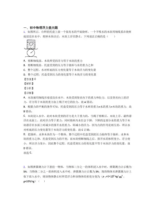 2020-2021中考物理备考之浮力类问题压轴培优篇及答案(1)