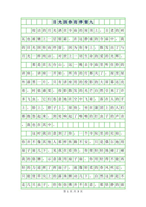 2019年目光因你而停留九年级作文
