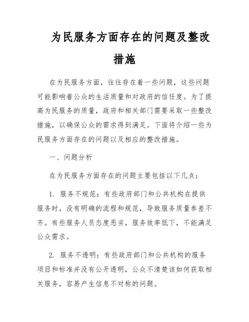 为民服务方面存在的问题及整改措施