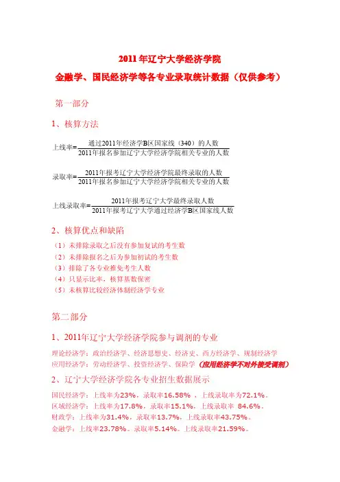 2011年辽宁大学研究生考试考生报考各专业上线录取率等数据
