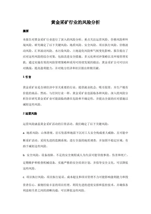 黄金采矿行业的风险分析