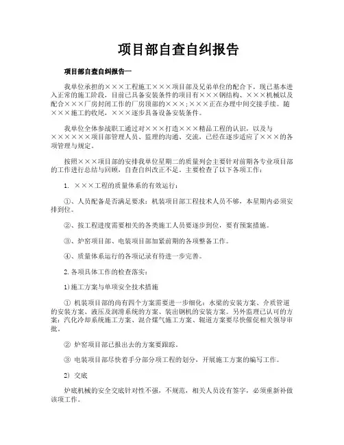 项目部自查自纠报告