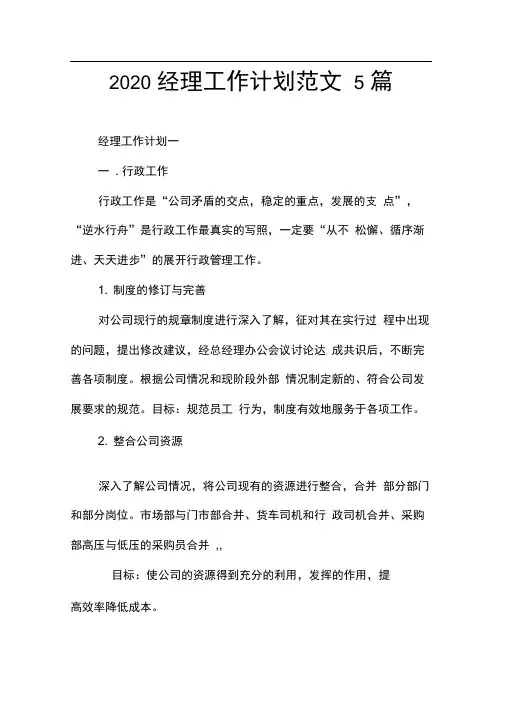2020经理工作计划范文5篇